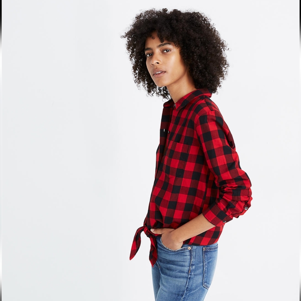 Madewell Flannel Tie-Front Shirt in Buffalo Check